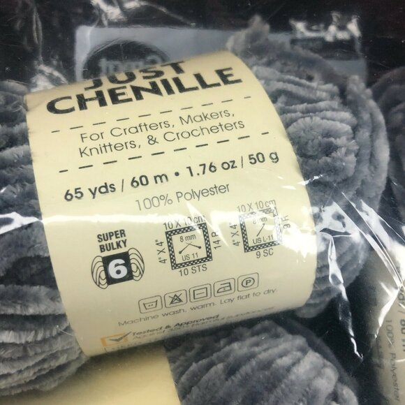 Lot Of 3 JUST Chenille 100% polyester Gray 65yds yarn New Needlework - Picture 2 of 3